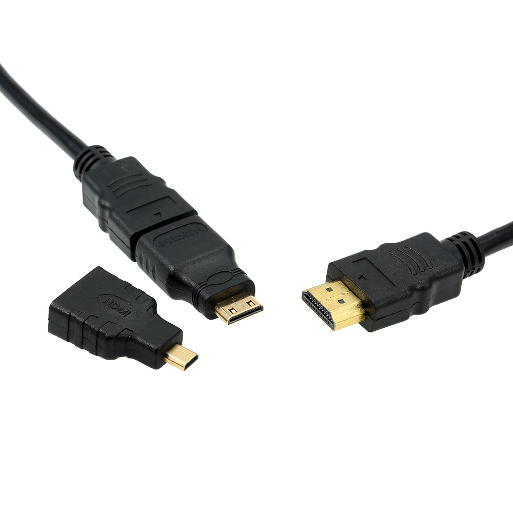3 in 1 HD Cable Cord HD Male to Male Wire Line + Micro HD Adaptor + Mini HD Adapter 1.5M