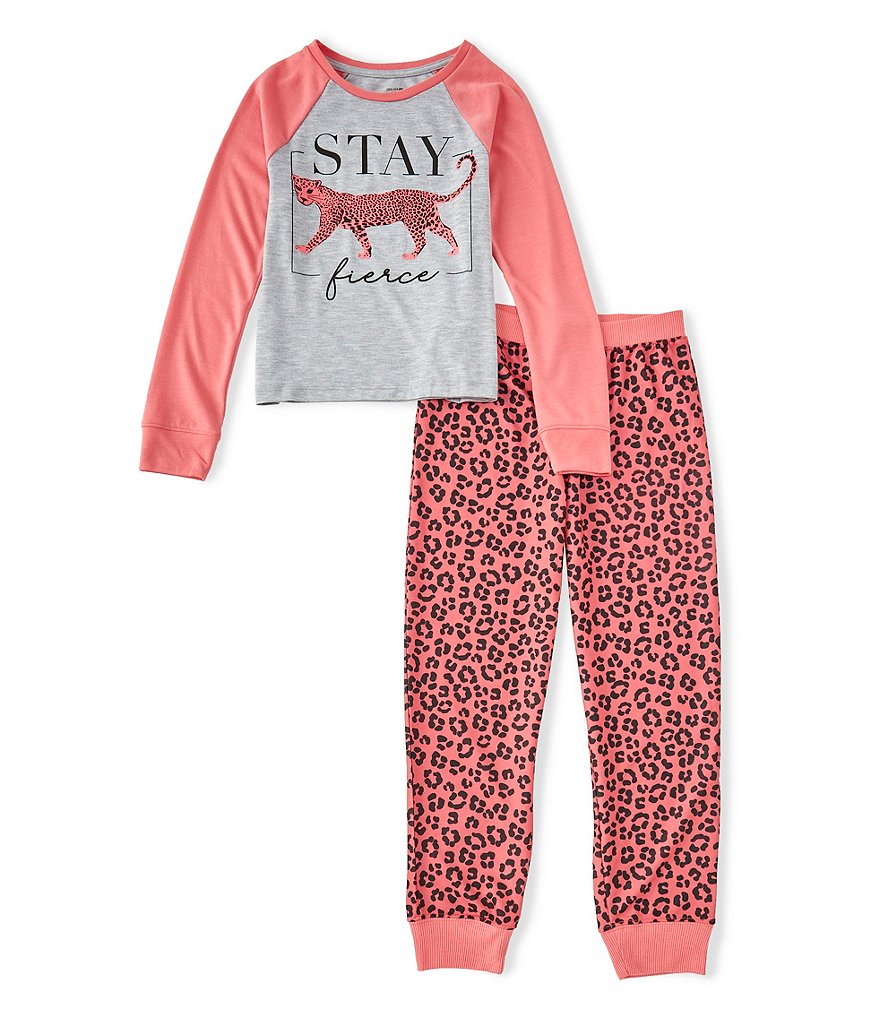 Dream Life Big Girls 7-16 Raglan Long-Sleeve Stay Fierce Graphic Top & Leopard Print Pajama Pants Set