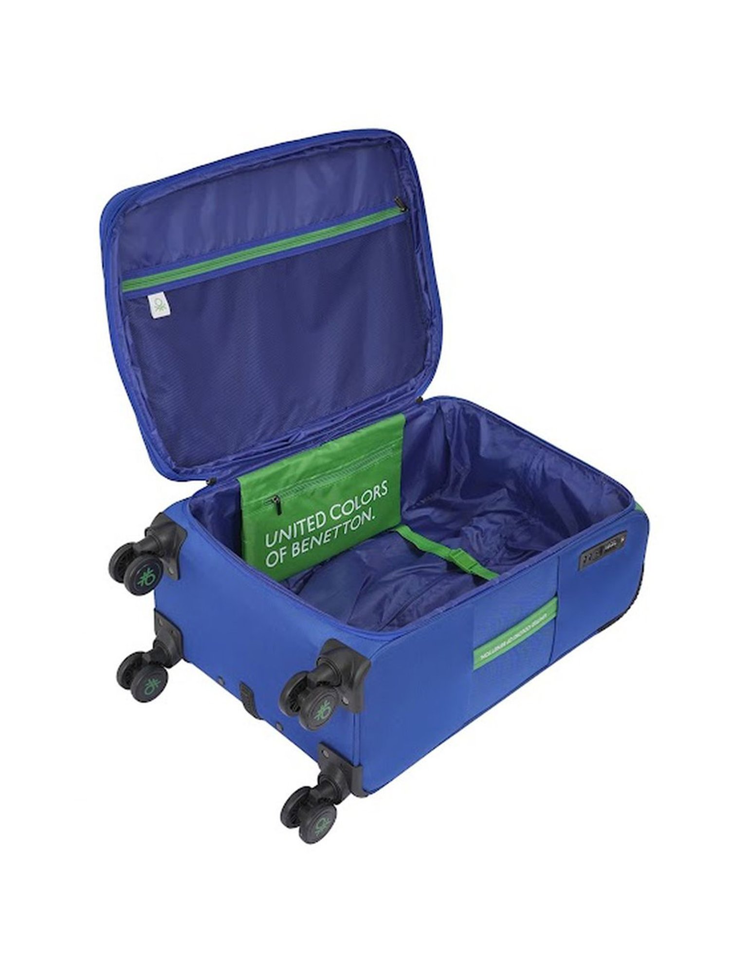 United Colors of Benetton Topaz Blue Printed Soft Large Trolley Bag - 78 Cms