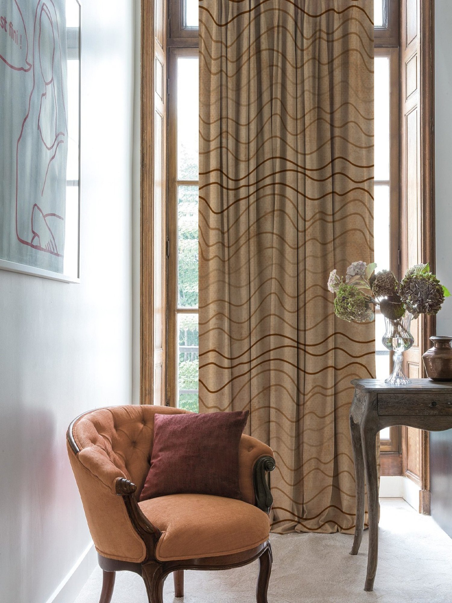 SPACES DRAPE STORY Elegent Brown Polyester 8 FT Door Curtain - Set of 2