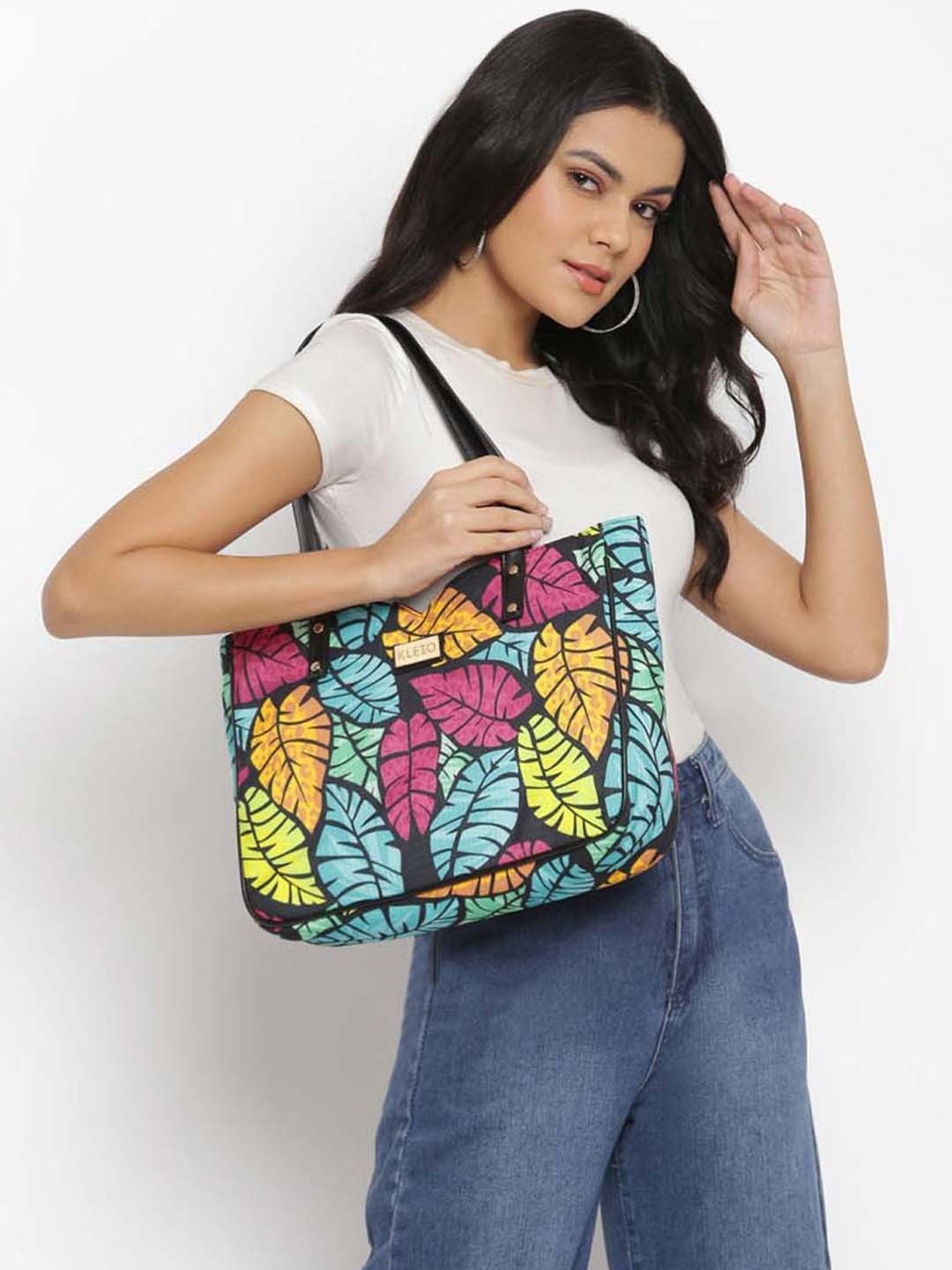 KLEIO Multicolor Printed Medium Tote Handbag