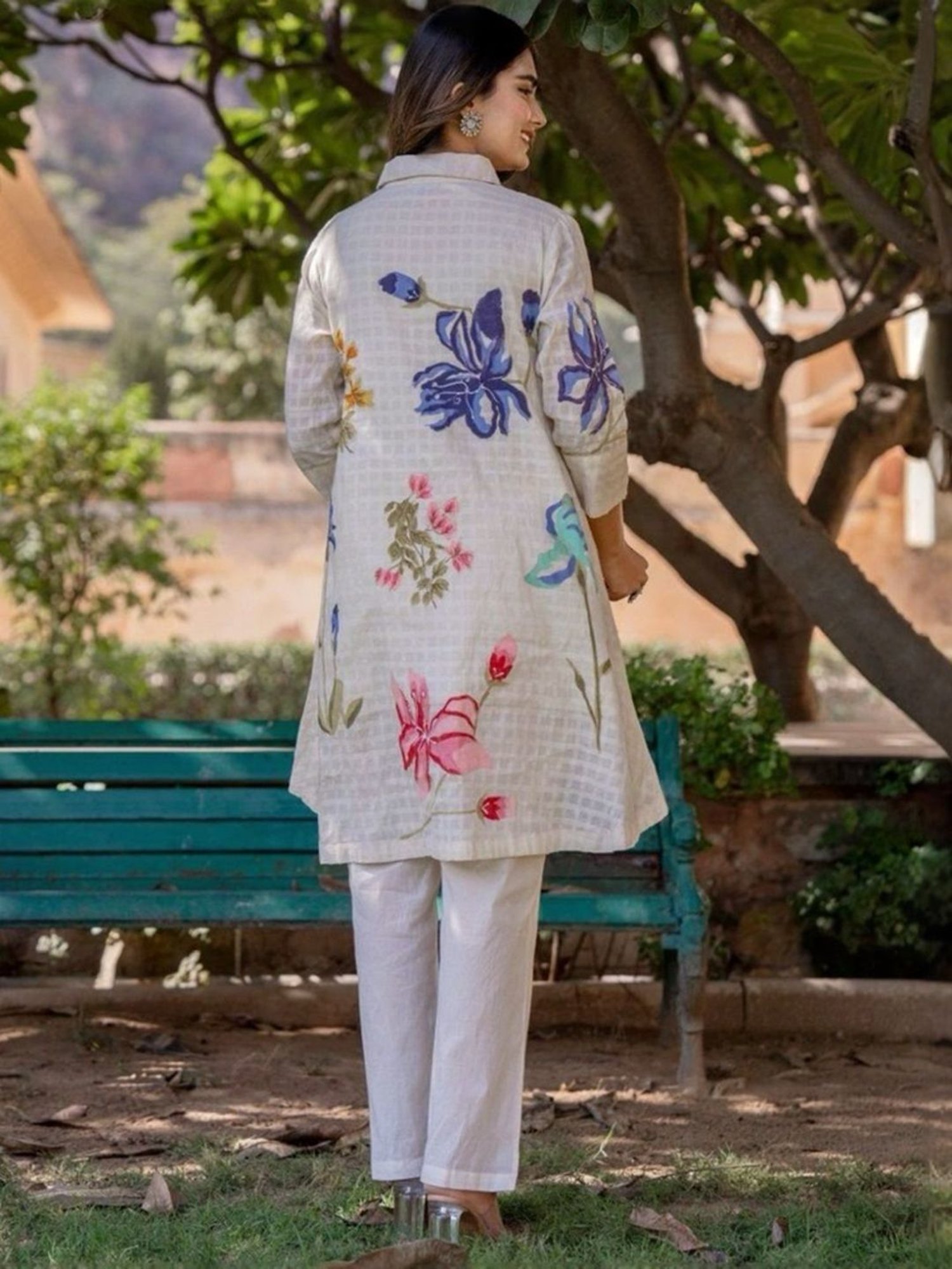 Autumnlane White Teresa Angel Cotton Tunic with Pant Co-ord Set