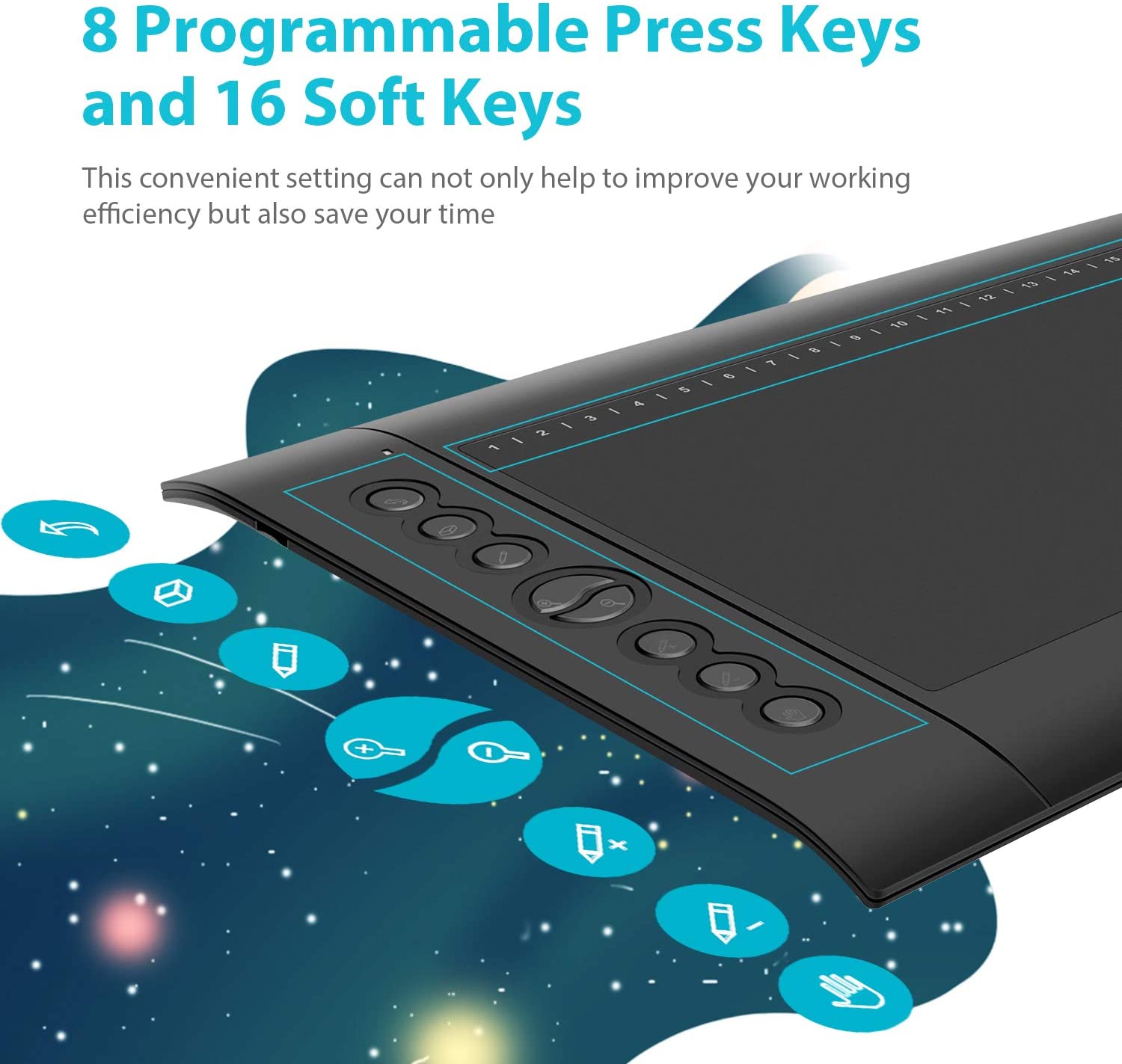 Huion H610 Pro V2 Graphic Drawing Tablet Chromebook and Android Supported Pen Tablet Tilt Function Battery-Free Stylus 8192 Pen Pressure with 8 Express Keys