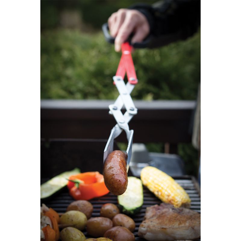 BBQCroc Tools 3 in 1 Outdoor Grill Barbecue Cooking Tool 26 Inch Lightweight Tongs, Spatula, and Grill Scraper, Aluminum Alloy, Red