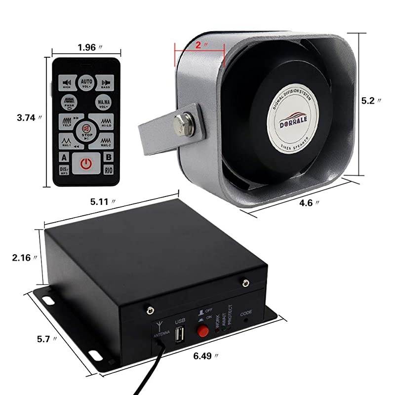 100W Car Police Siren DS7300 Wireless Amplifier with Black Meter Ultra Slime Flat Speaker,DC12V,Multi-Tones,Two Lights Control,Emergency Electronic PA System for Police Car