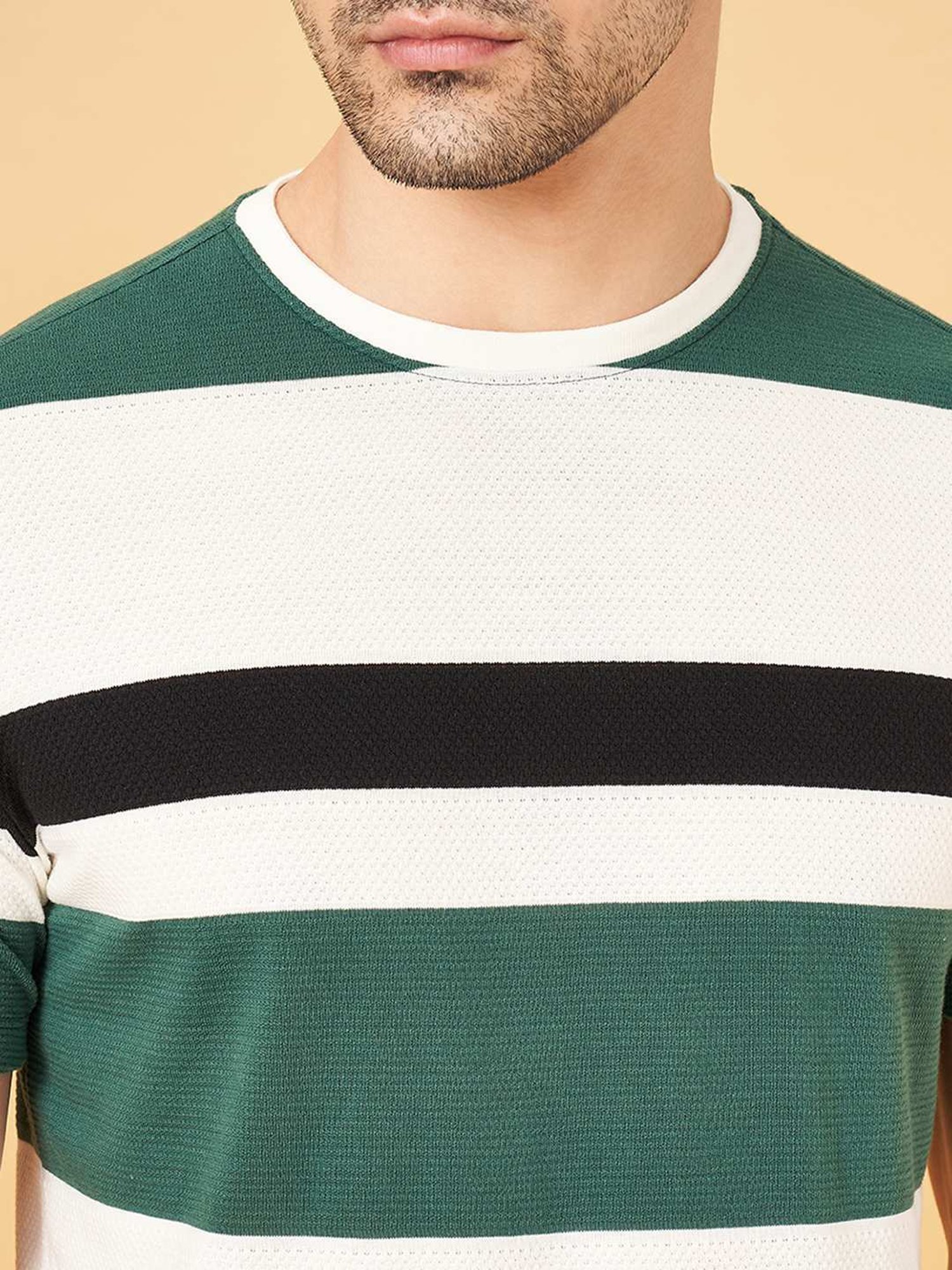Sf Jeans By Pantaloons Green Slim Fit Striped T-Shirt