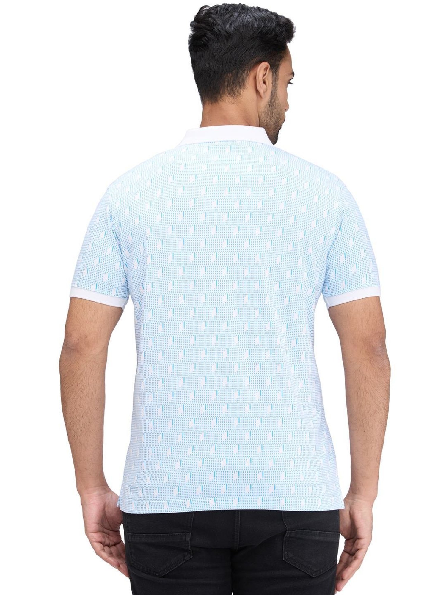 Park Avenue Blue Slim Fit Printed Polo T-Shirt