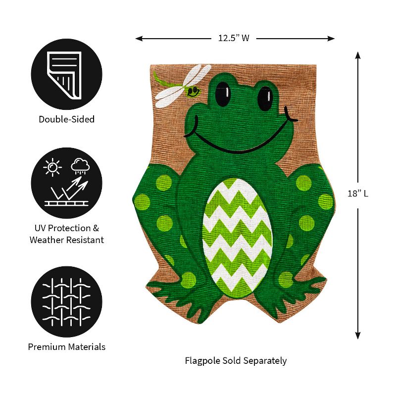 Evergreen Smiling Summer Frog Burlap Garden Flag