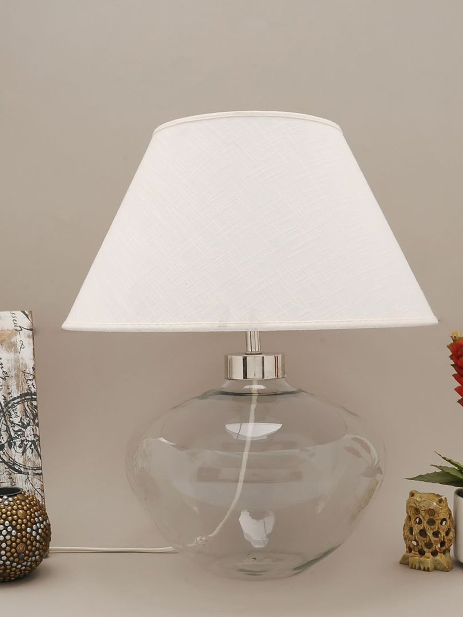 Kapoor Lamp Shades Transparent & White Glass Ayrica Clear Table Lamp