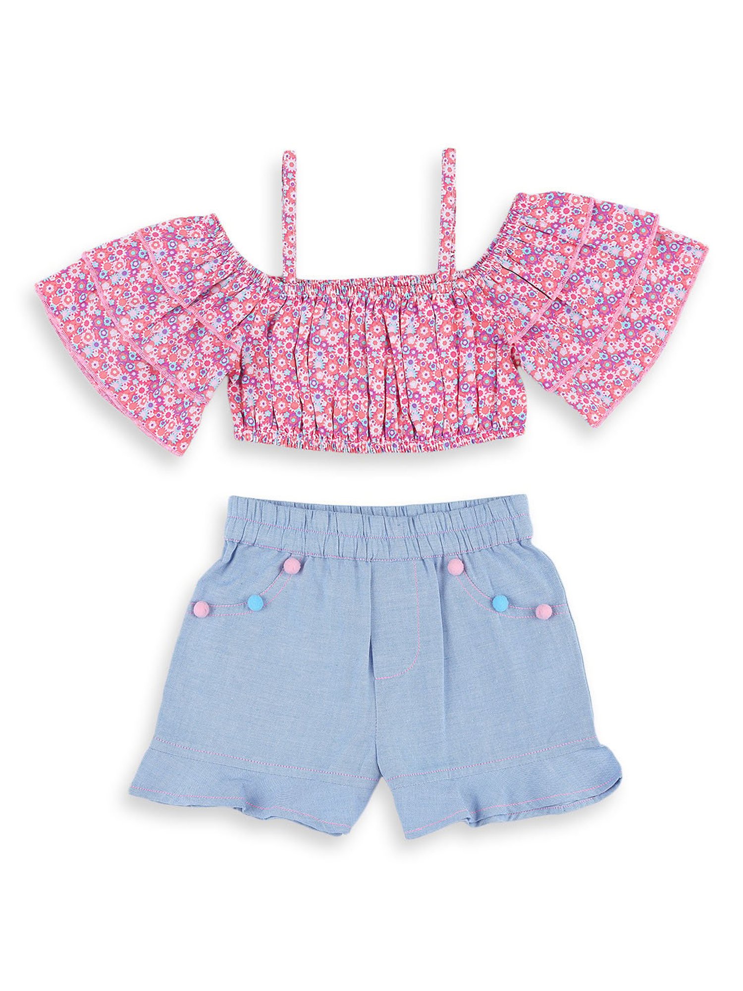 Nauti Nati Kids Pink & Blue Floral Print Top with Shorts