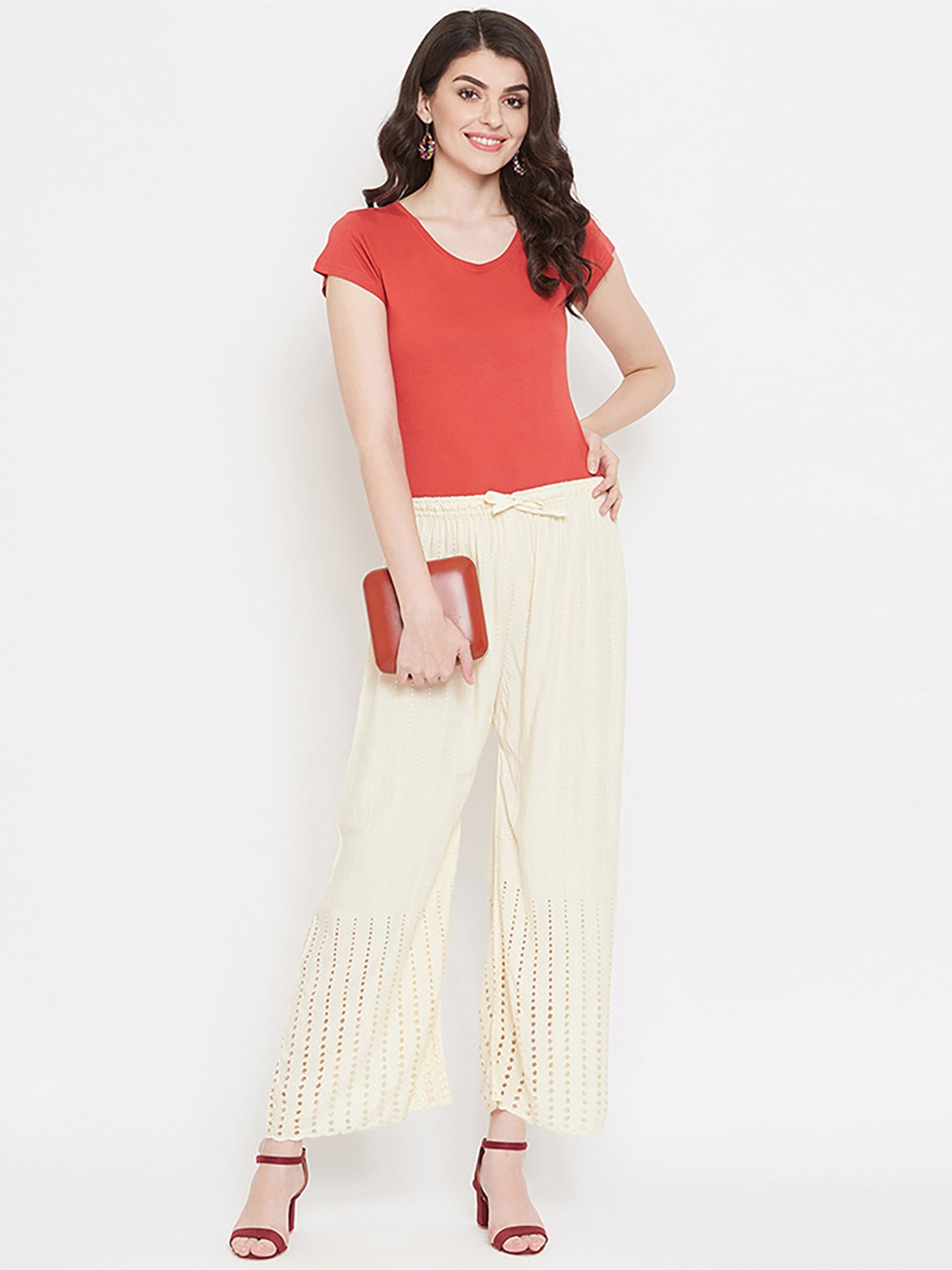 Castle Cream Embroidered Palazzos