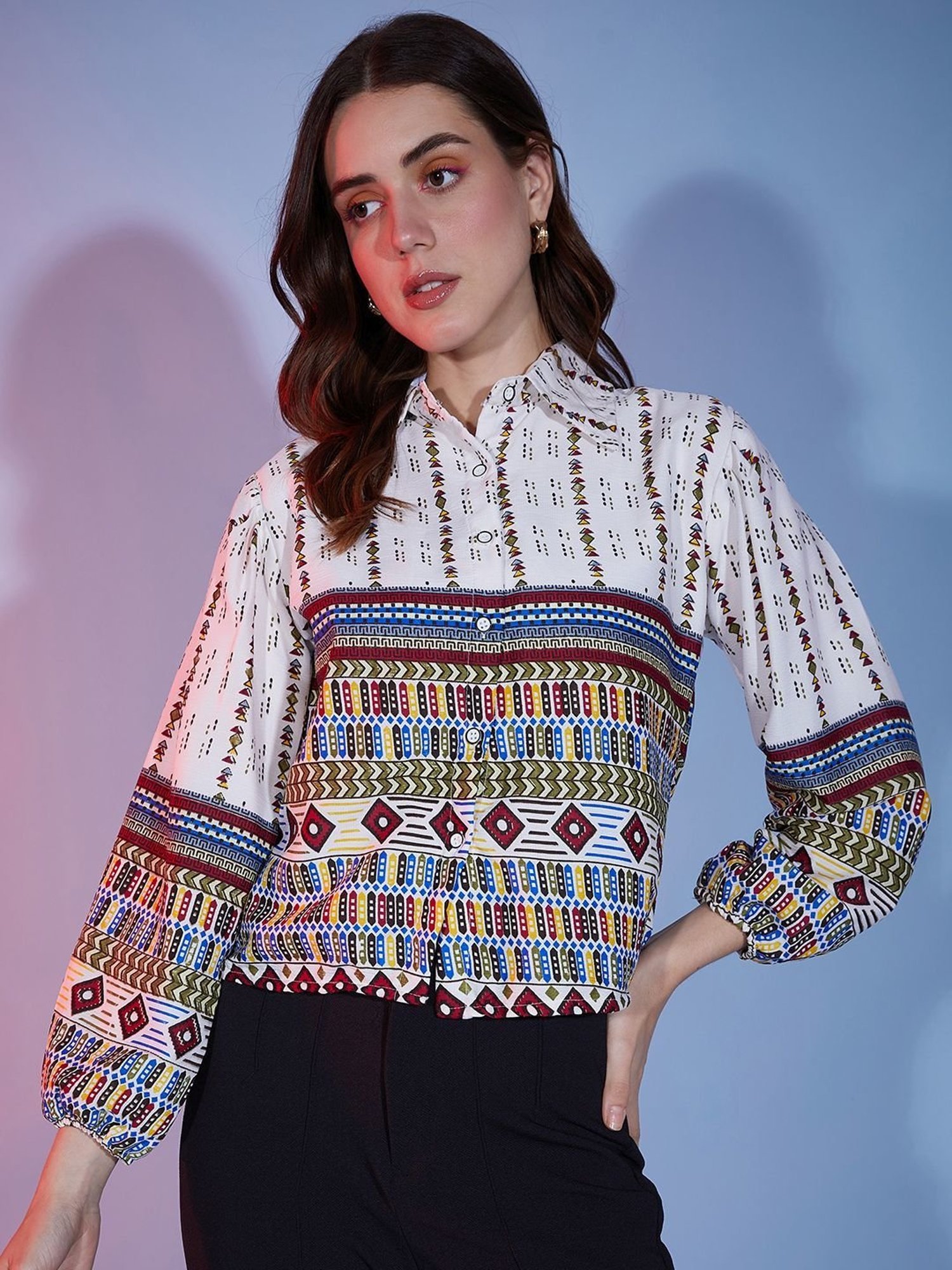 BUYNEWTREND White Cotton Printed Shirt