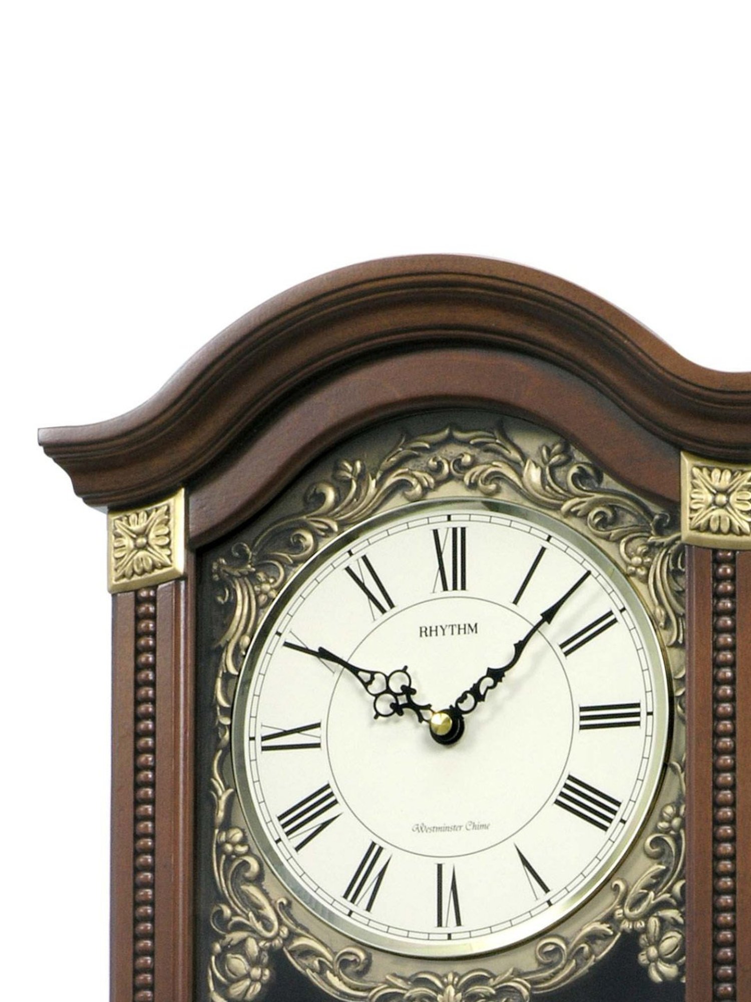 RHYTHM Dark Brown Wood Elegant Vertical Crown Wall Clock
