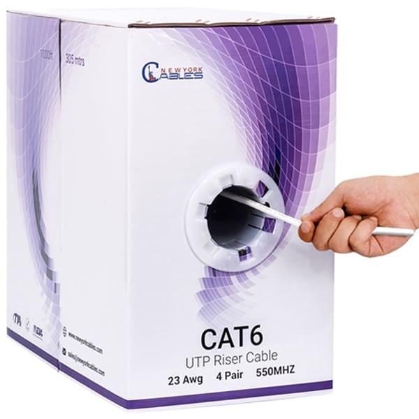 Cat6 Riser (CMR) 1000ft - 23AWG 4 Pair, Solid 550MHz, Noise Reducing Cross Separator, 10 Gigabit Speed, Unshielded Twisted Pair (UTP), Bulk Ethernet Cable White
