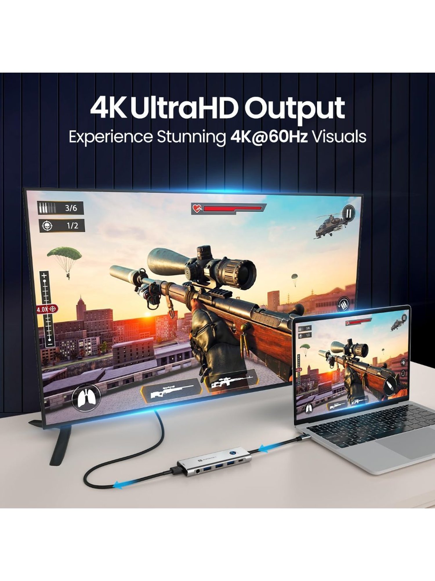 Portronics Mport One USB C Hub 9 in 1 with 4K Type C Charging, Card Reader, 3.5mm AUX (Grey)