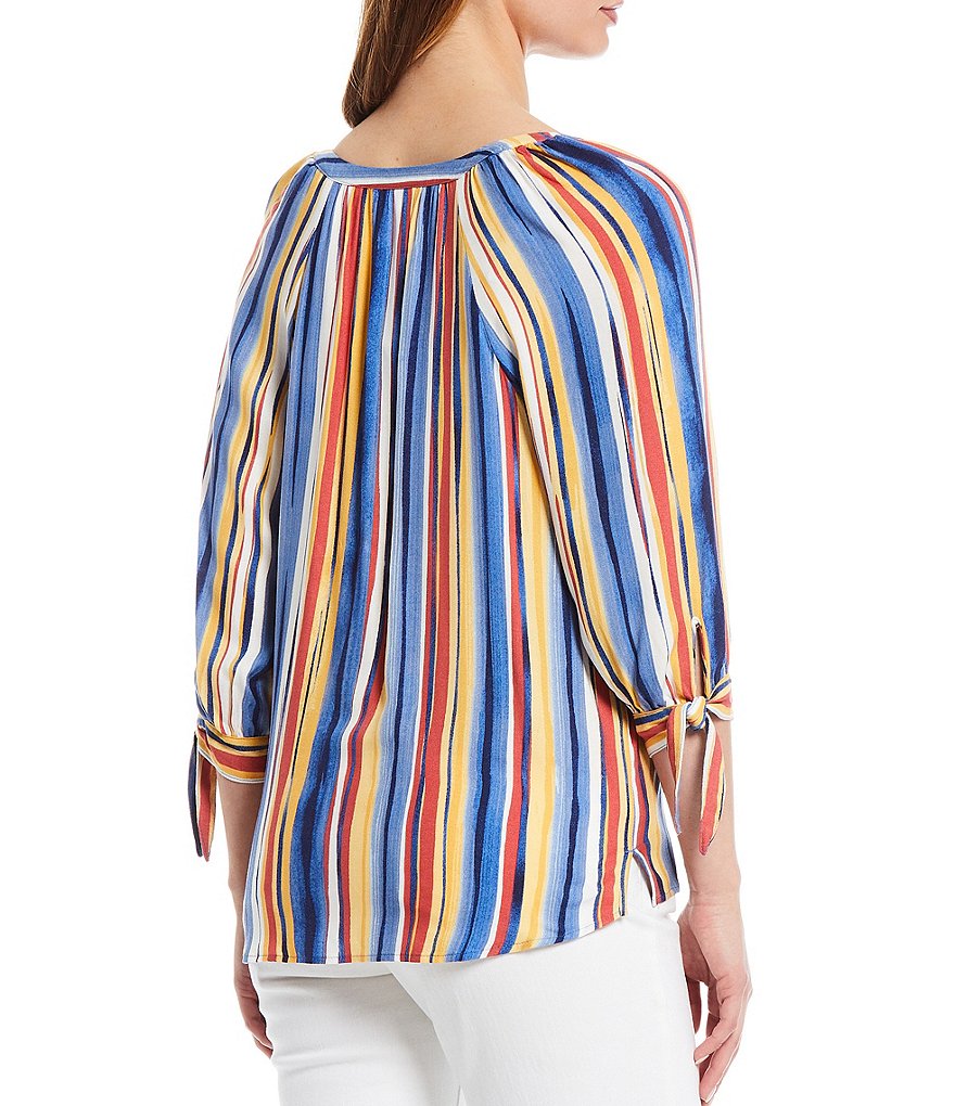 Westbound Sunrise Stripe Tie Sleeve Peasant Top