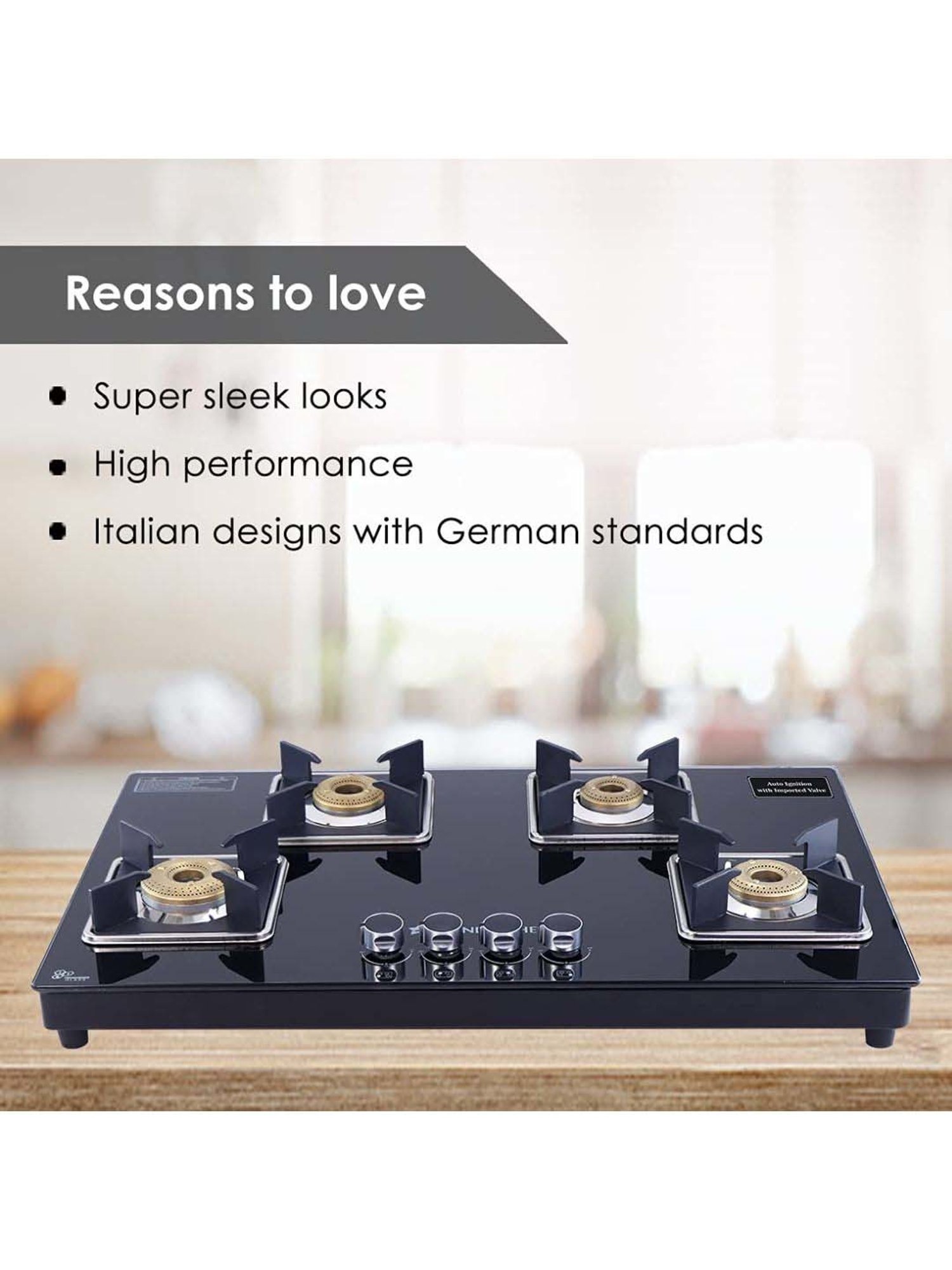 Wonderchef Octavia 4 Burner 8mm Toughened Glass Top Auto Cooktop with Forged Brass Burners (Black)