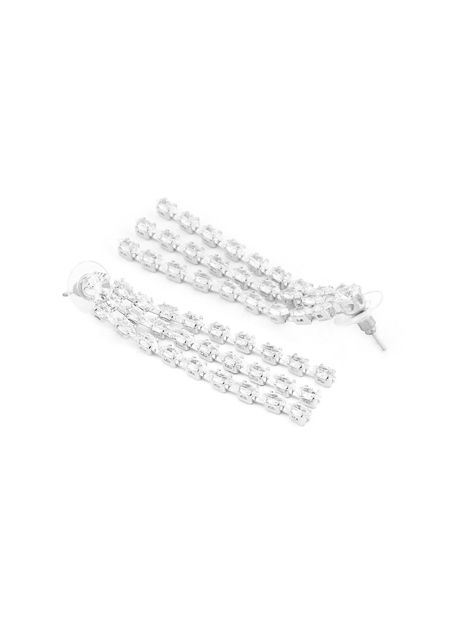 Zaveri Pearls Silver Tone Marquise Cubic Zirconia Layered Necklace, Earring & Bracelet Set