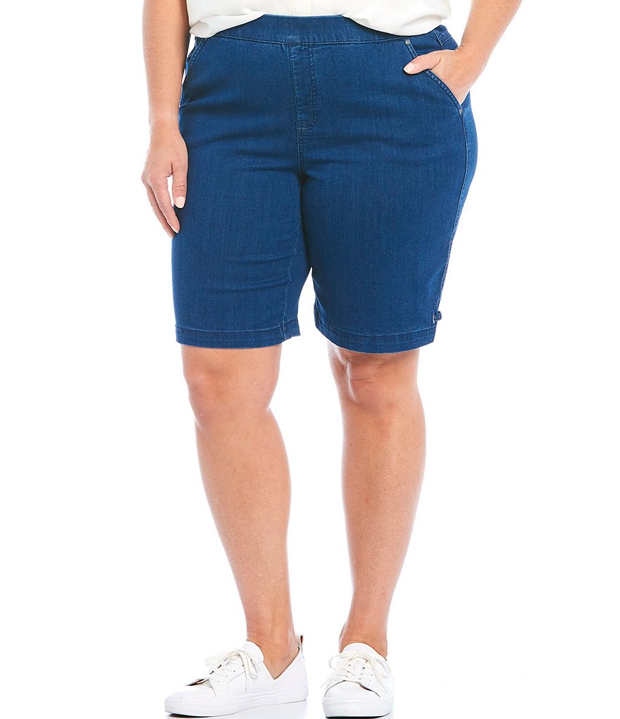 Intro Plus Size Rose Tummy Control Grommet Side Tab Hem Detail Pull-On Bermuda Shorts