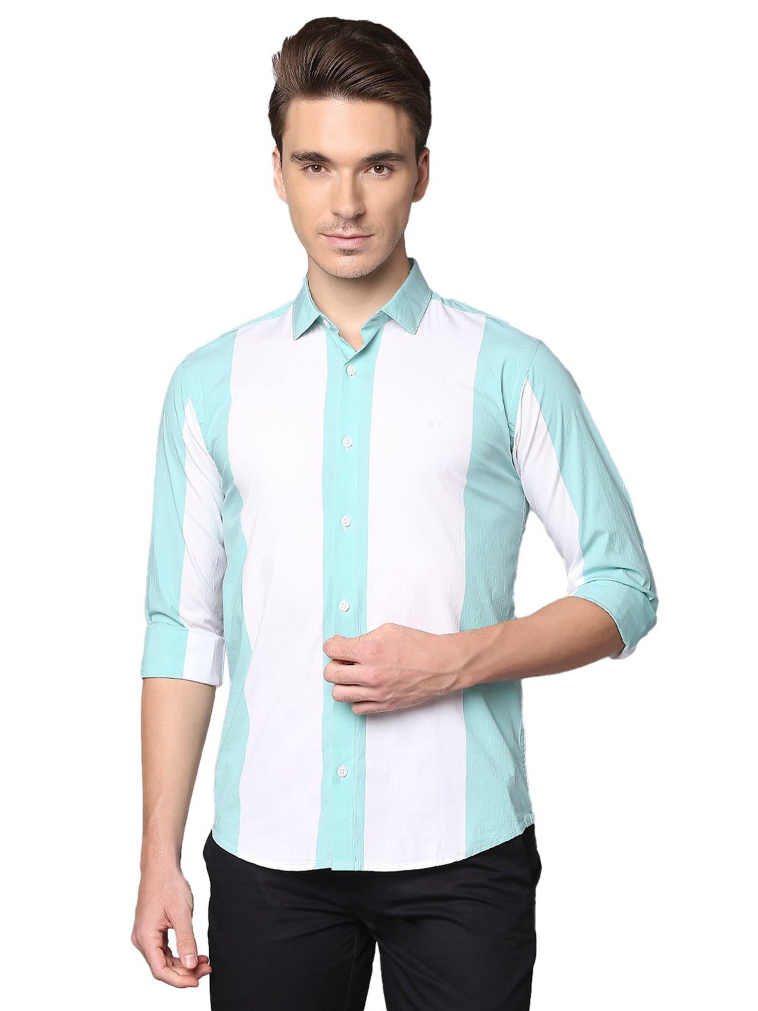 Park Avenue Green & White Slim Fit Shirt