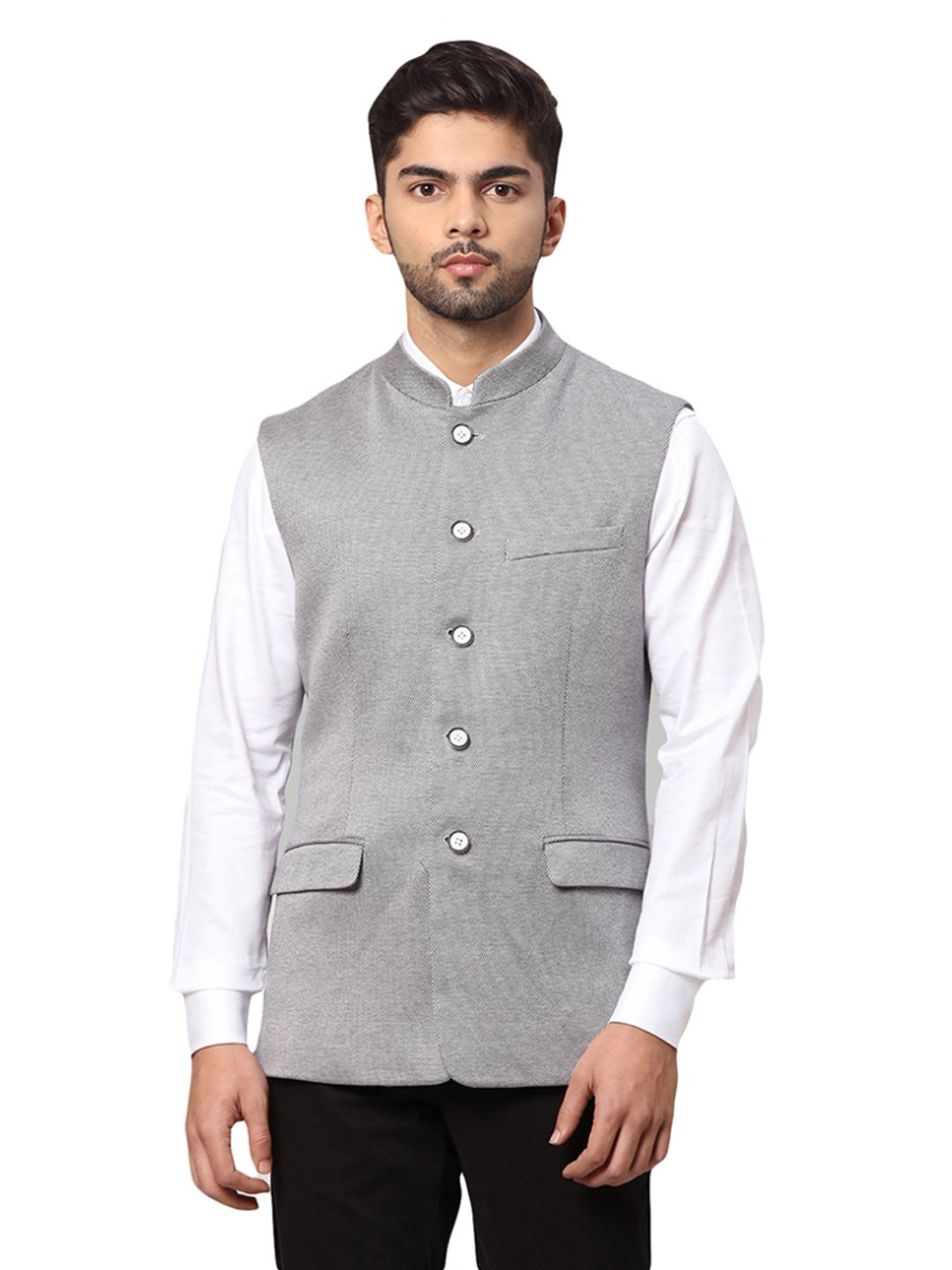 Park Avenue Grey Slim Fit Nehru Jacket