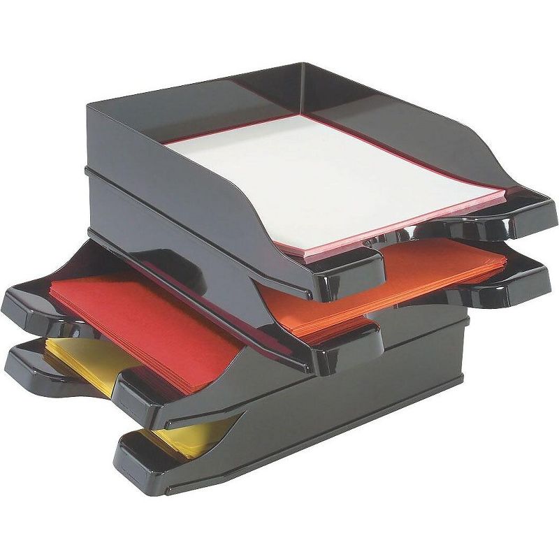 Deflecto Docutray Multi-Directional Stacking Tray Set Two Tier Polystyrene Black 63904