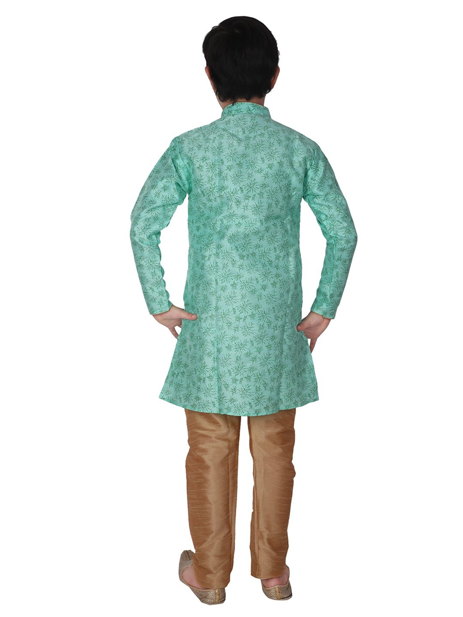 Pro-Ethic Style Developer Kids Mint Green & Brown Printed Full Sleeves Kurta with Churidar