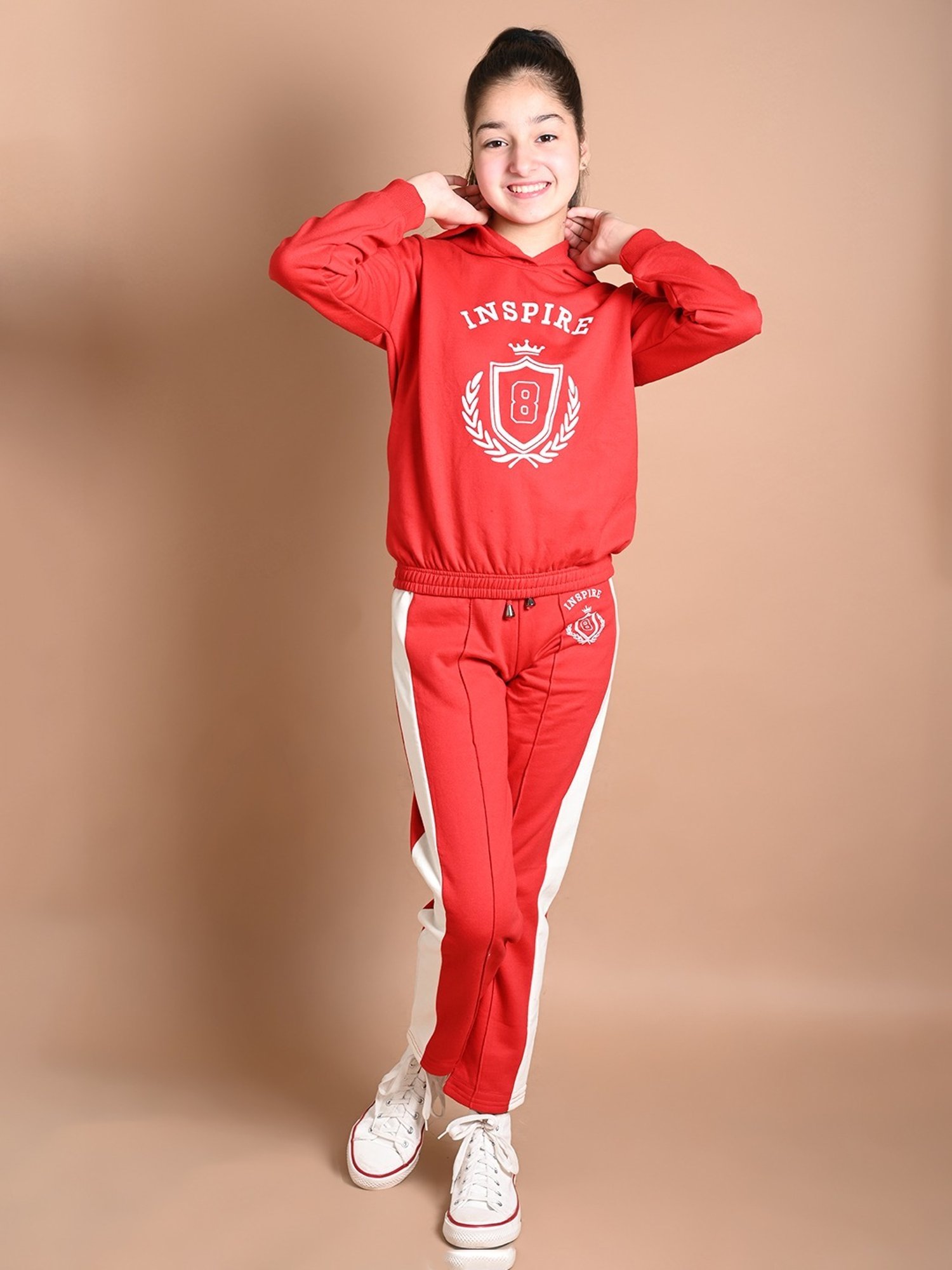 LilPicks Kids Red & White Printed Full Sleeves Sweatshirt Set
