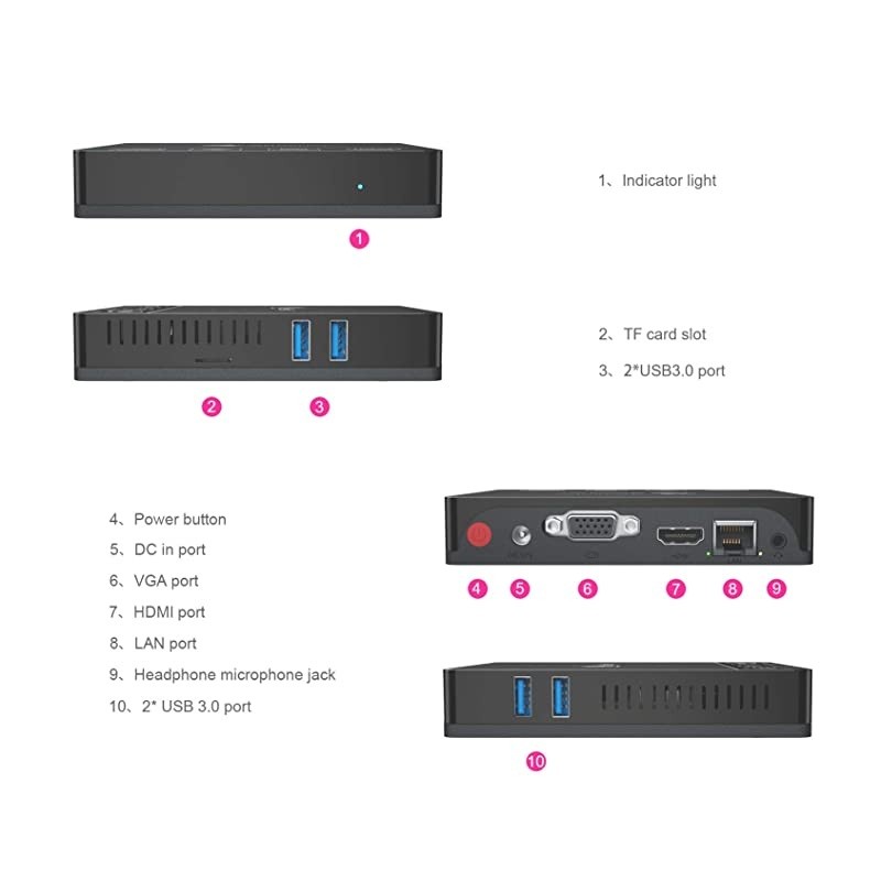 Mini PC  T4,Windows 10 Intel Atom X5-Z8500 Quad Core Ultra-Quiet Mini Computer,4GB DDR/64GB eMMC,HDMI&DP Port,4K@30Hz HD,2.4G+5G WiFi,Support Auto Power On, PXE Boot, WOL
