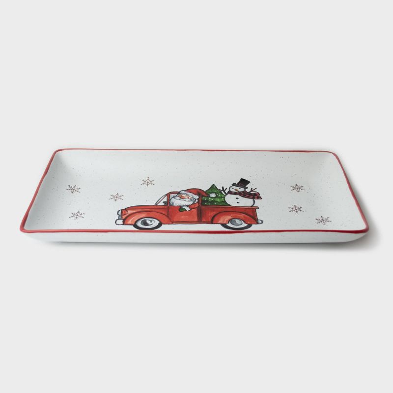 12" x 6" Ceramic Santa In Truck Serving Platter - Peppermint & Pine