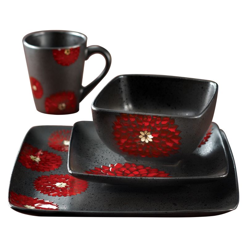 American Atelier Asiana Stoneware 16pc Dinnerware Set Red