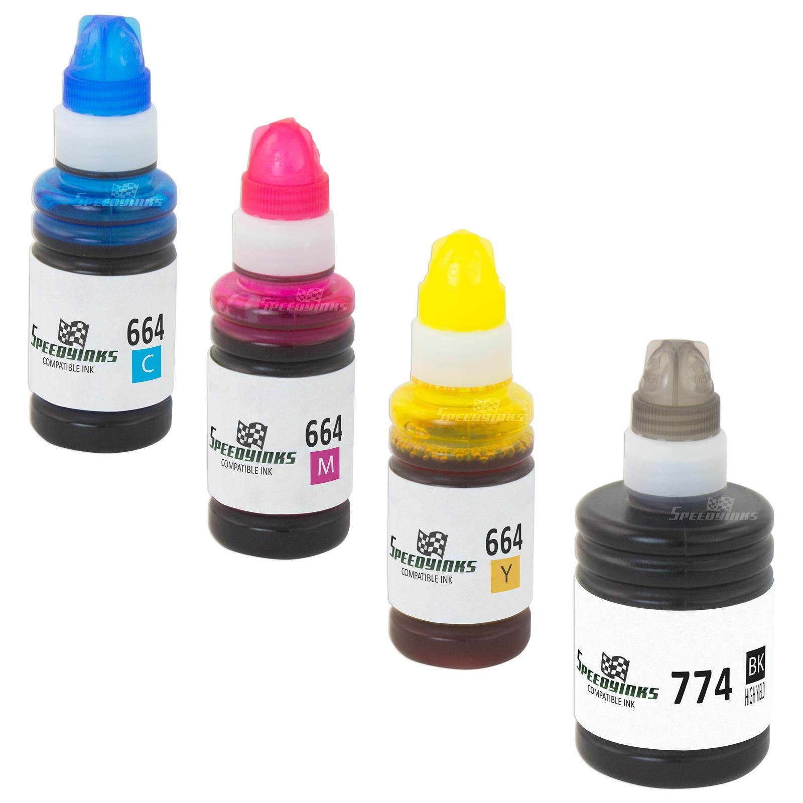 Speedy Inks - 4PK Compatible Ink Set for Epson 774/664: 1 each T774120 Black, T644220 Cyan, T644320 Magenta, T644420 Yellow | For use in Epson Expression ET-4550