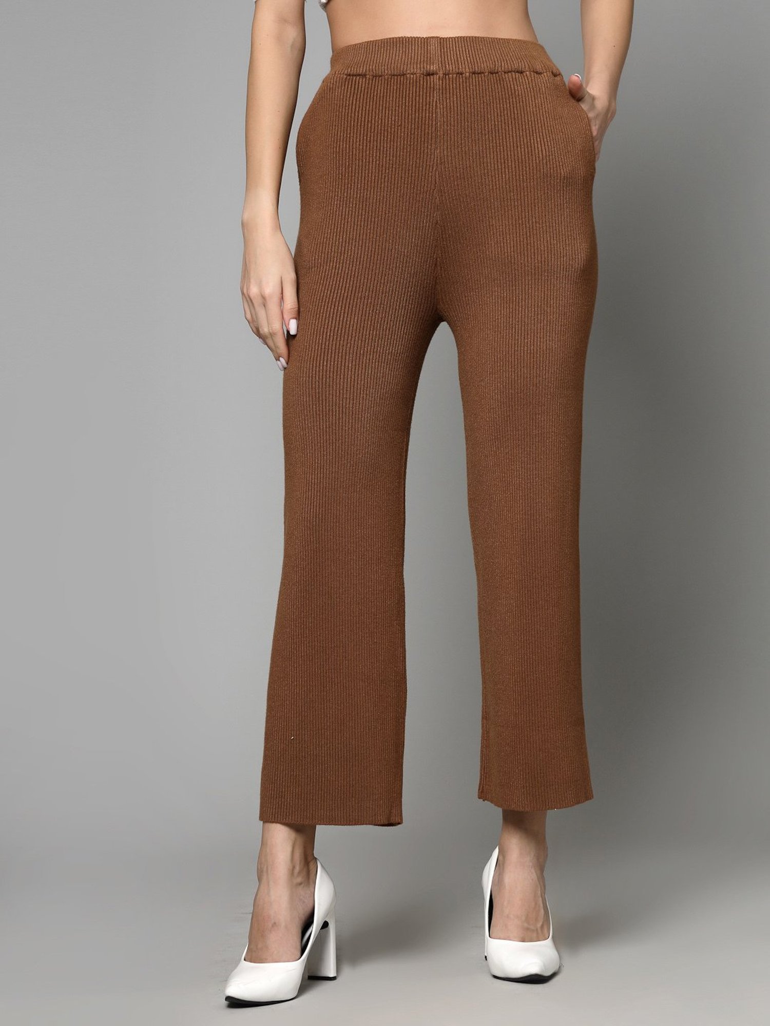 Mafadeny Brown Regular Fit Mid Rise Palazzos