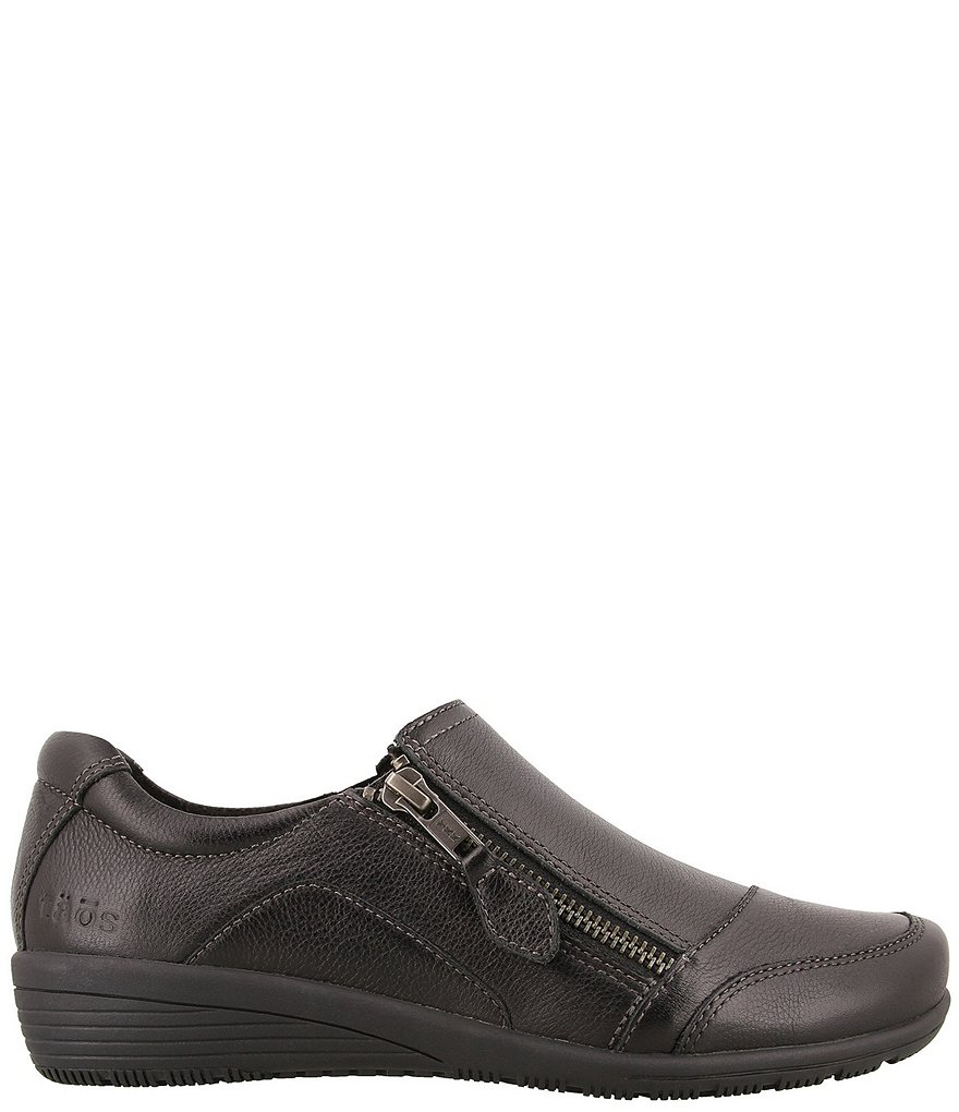 Taos Footwear Character Leather Side Zip Wedge Slip Ons