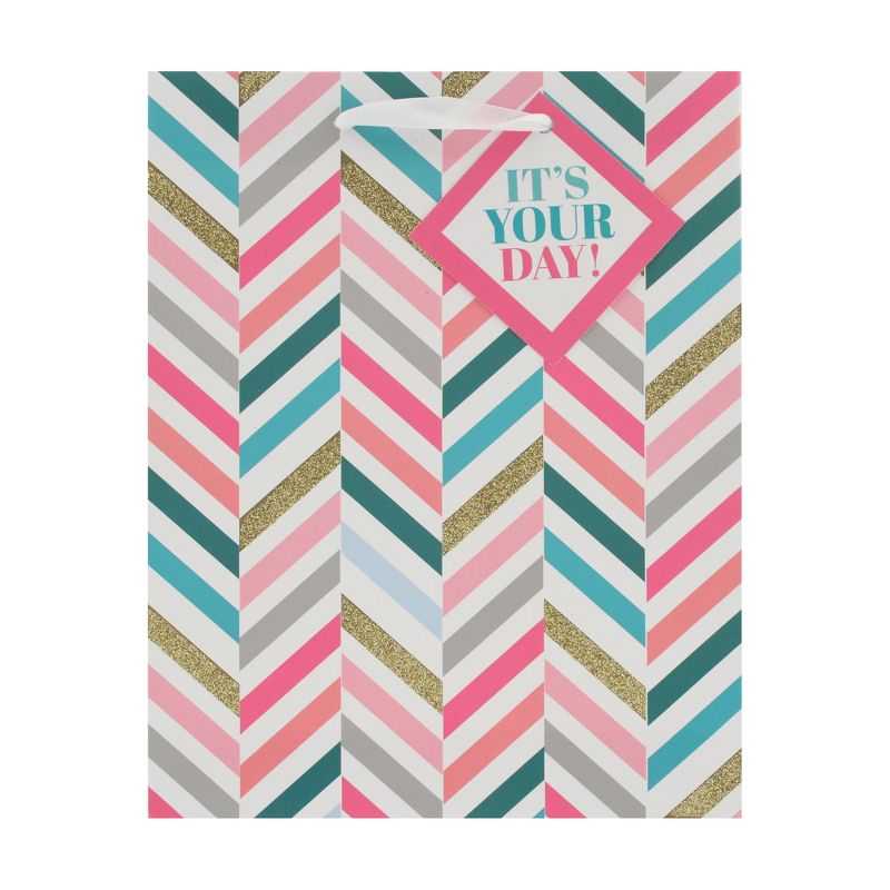 Small Glittered Chevron Gift Bag Gold - Spritz™