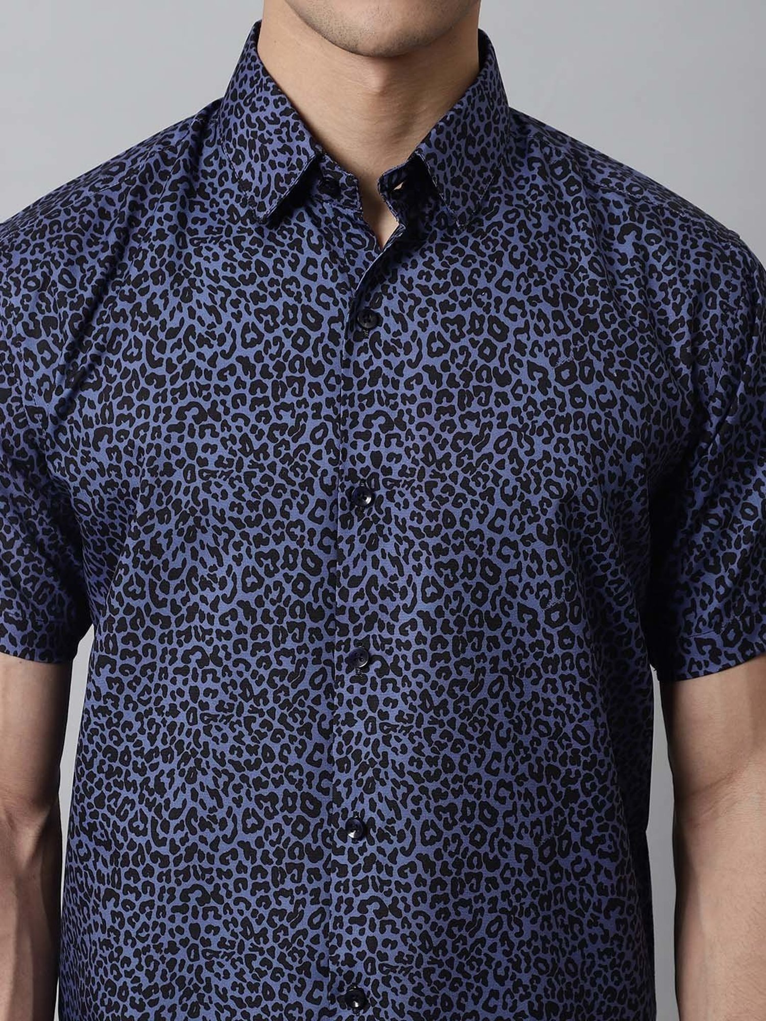 Jainish Blue Cotton Regular Fit Printed Shirt