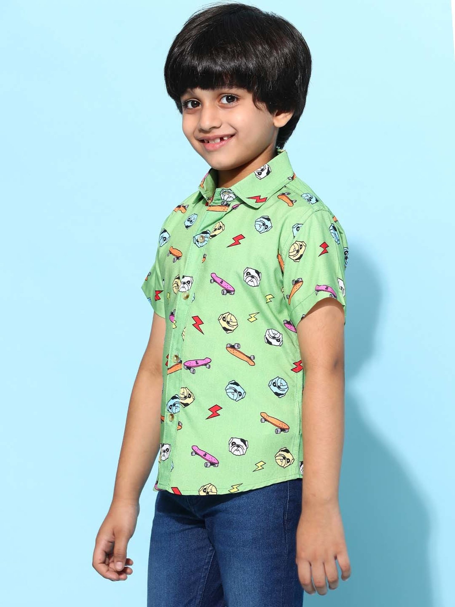 Tales & Stories Kids Green Printed Shirt