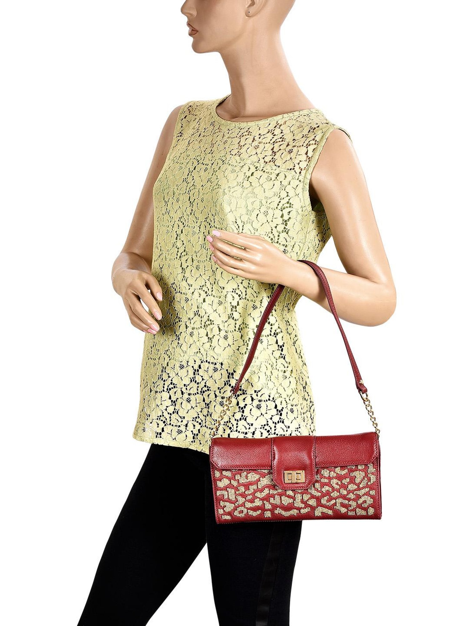 Eske Rosalie Red Embellished Medium Sling Handbag