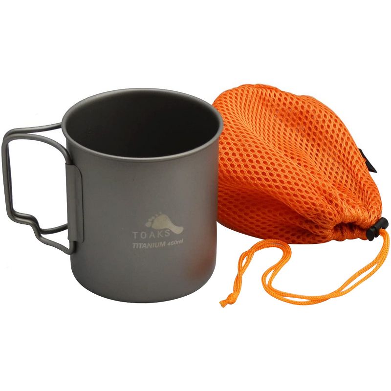 TOAKS Ultralight Portable Titanium Camping Mug with Folding Handles - 450ml
