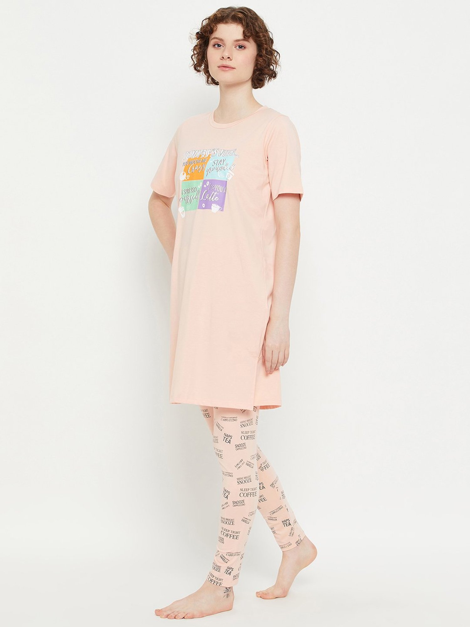 MADAME M Secret Peach Graphic Print Long T-Shirt With Pyjamas