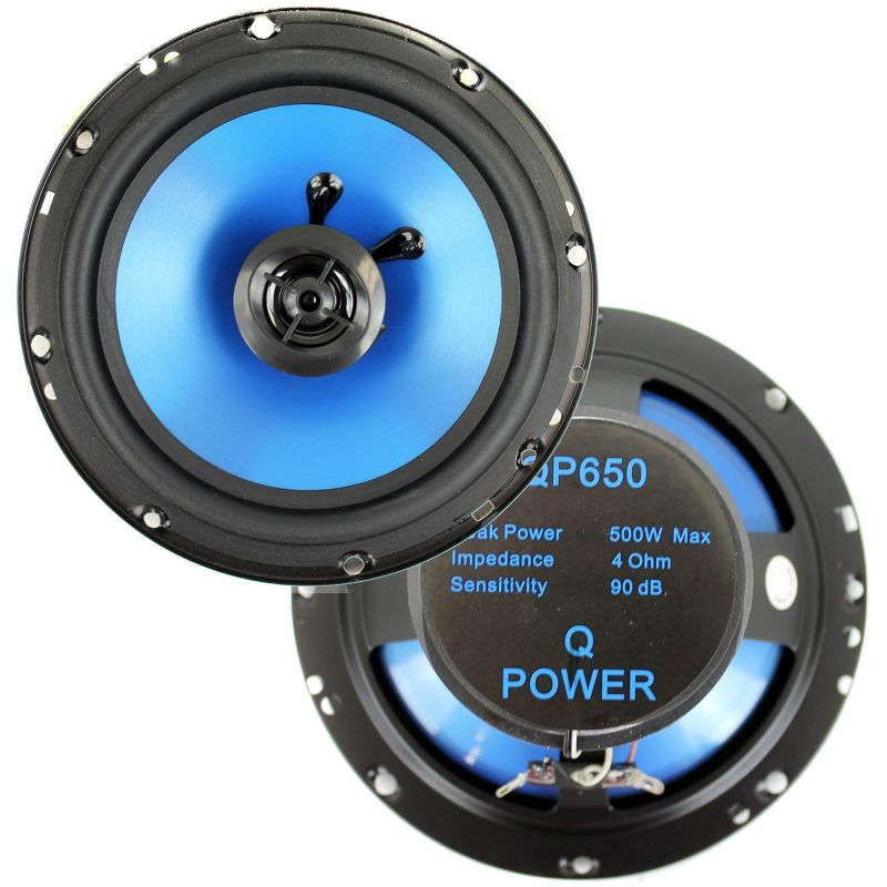 QPower 6.5" 300W 2-Way Blue Car Audio Stereo Coaxial Speaker Set, 4pk | QP650