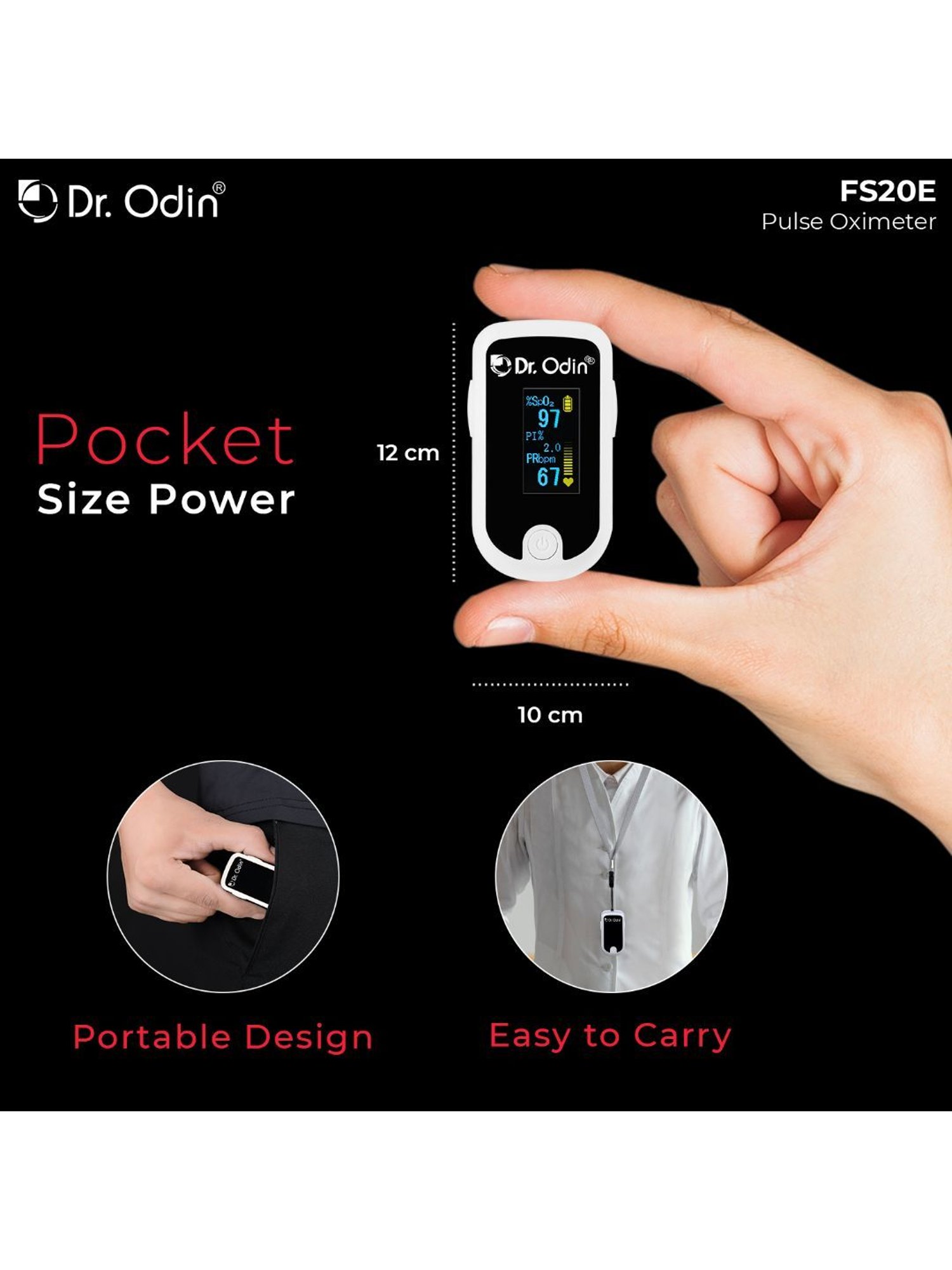 Dr. Odin PI FS20E Fingertip Pulse Oximeter Plus (White)