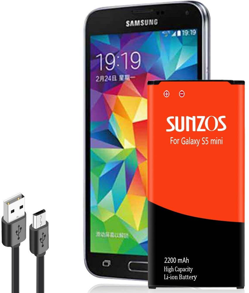 Galaxy S5 Mini Battery, SUNZOS 2200mAh Li-ion Replacement Battery for Samsung Galaxy S5 Mini (Compatible with All Galaxy S5 Mini Models) - EB-BG800BBE/EB-BG800BBU[3 Years Warranty]