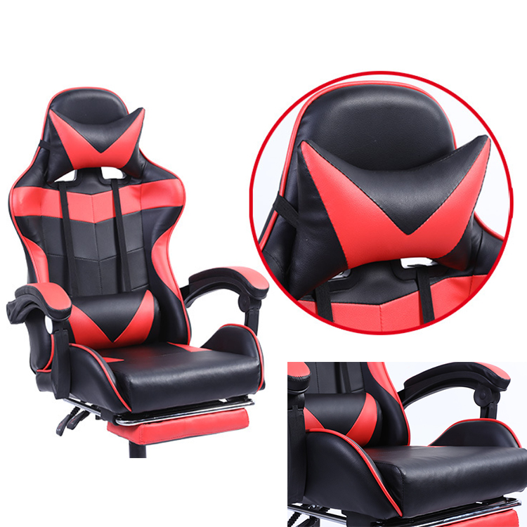Wokossen Gaming Chair Racing Style Office Chair Adjustable Lumbar Cushion Swivel Rocker Recliner Leather High Back Ergonomic Computer Desk Chair with Retractable Footrest(Black/White)