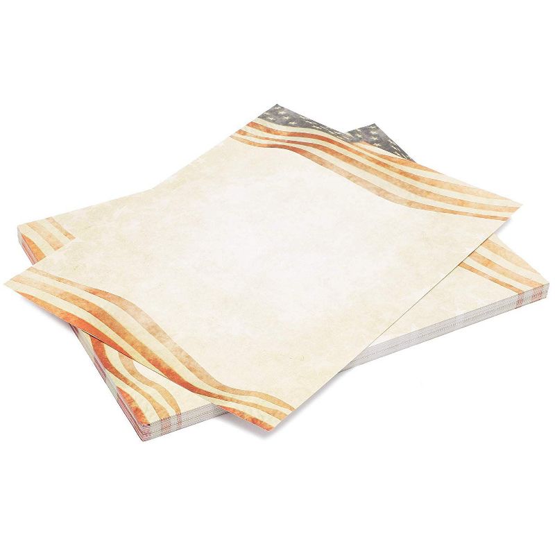 Pipilo Press 96 Sheet Patriotic Letterhead American Flag Stationery Paper, A4 Letter Size 8.5 x 11 in