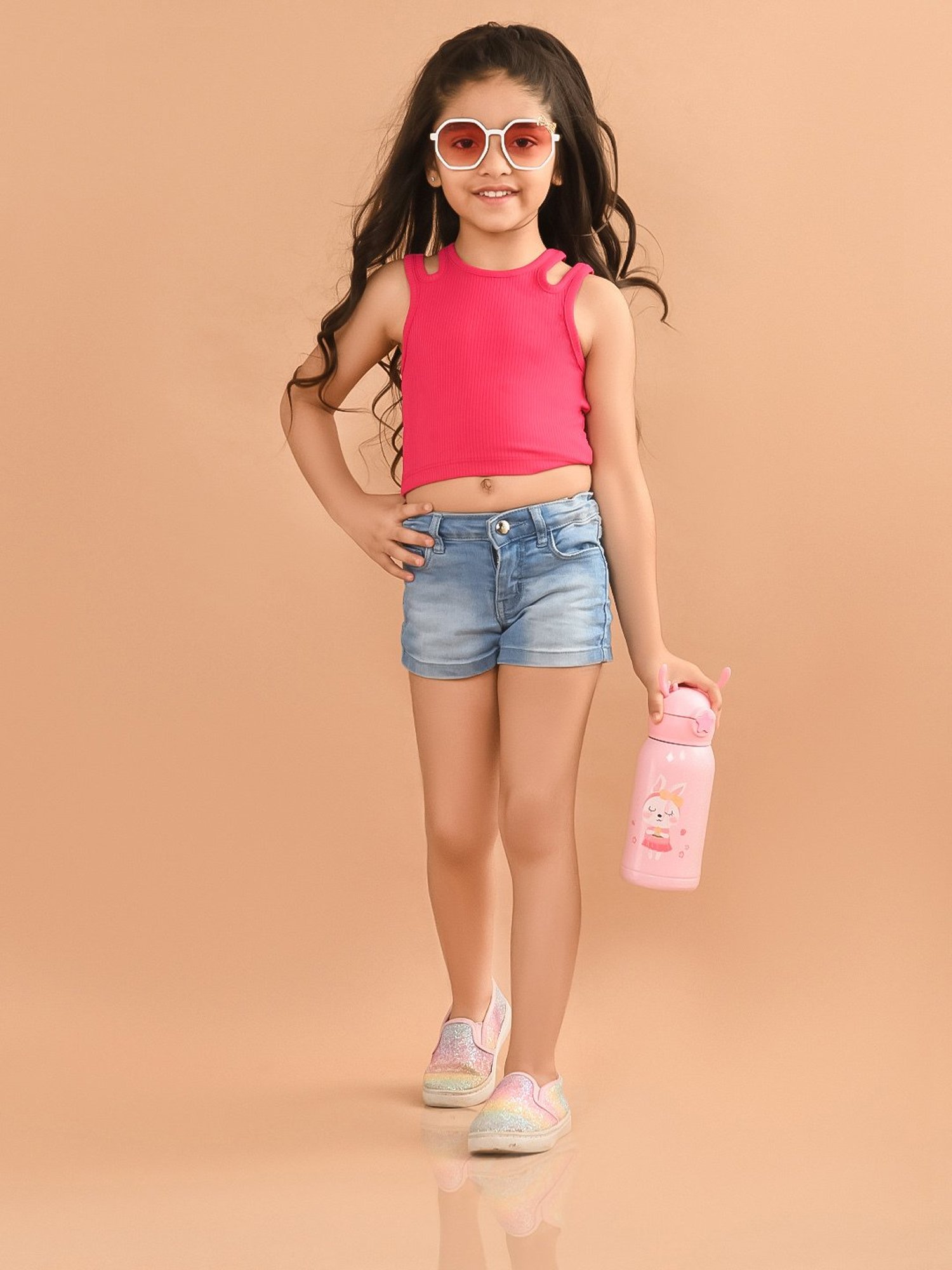 LilPicks Kids Dark Pink Solid Crop Top