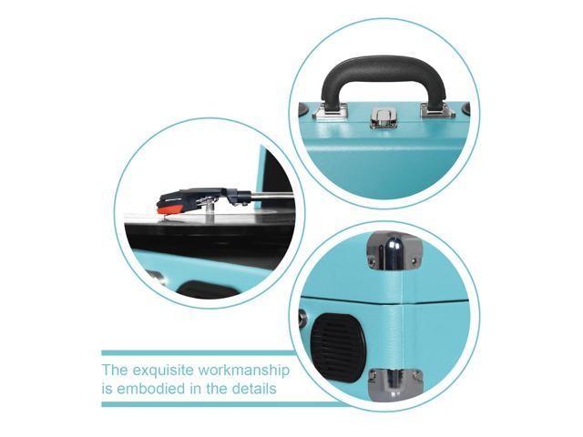 LP&No.1 Portable Suitcase Turntable with Stereo Speaker,3 Speeds Belt-Drive Vinyl Record Player Blue