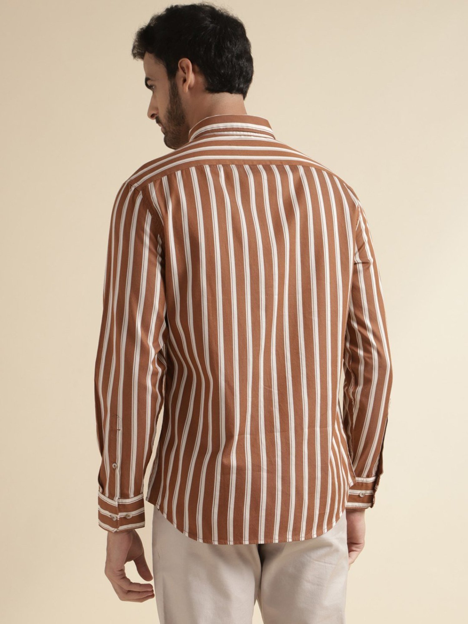 Andamen Mustard Regular Fit Striped Shirt