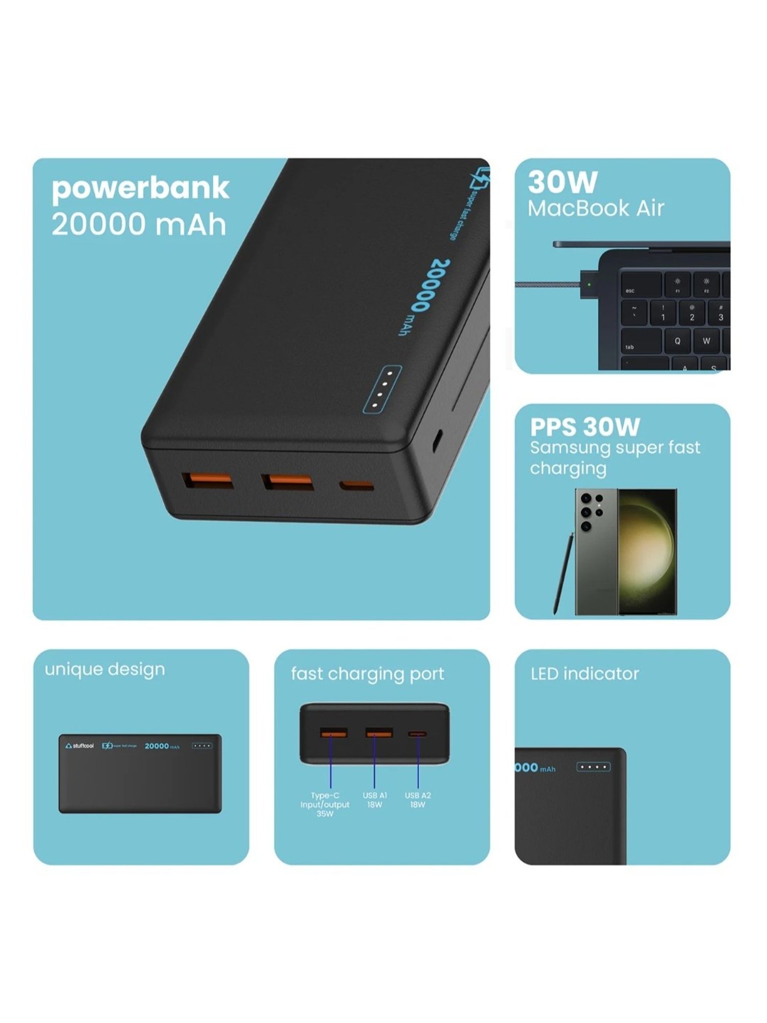 Stuffcool Major Max 20000mAh 35W PD PPS Powerbank (Black)