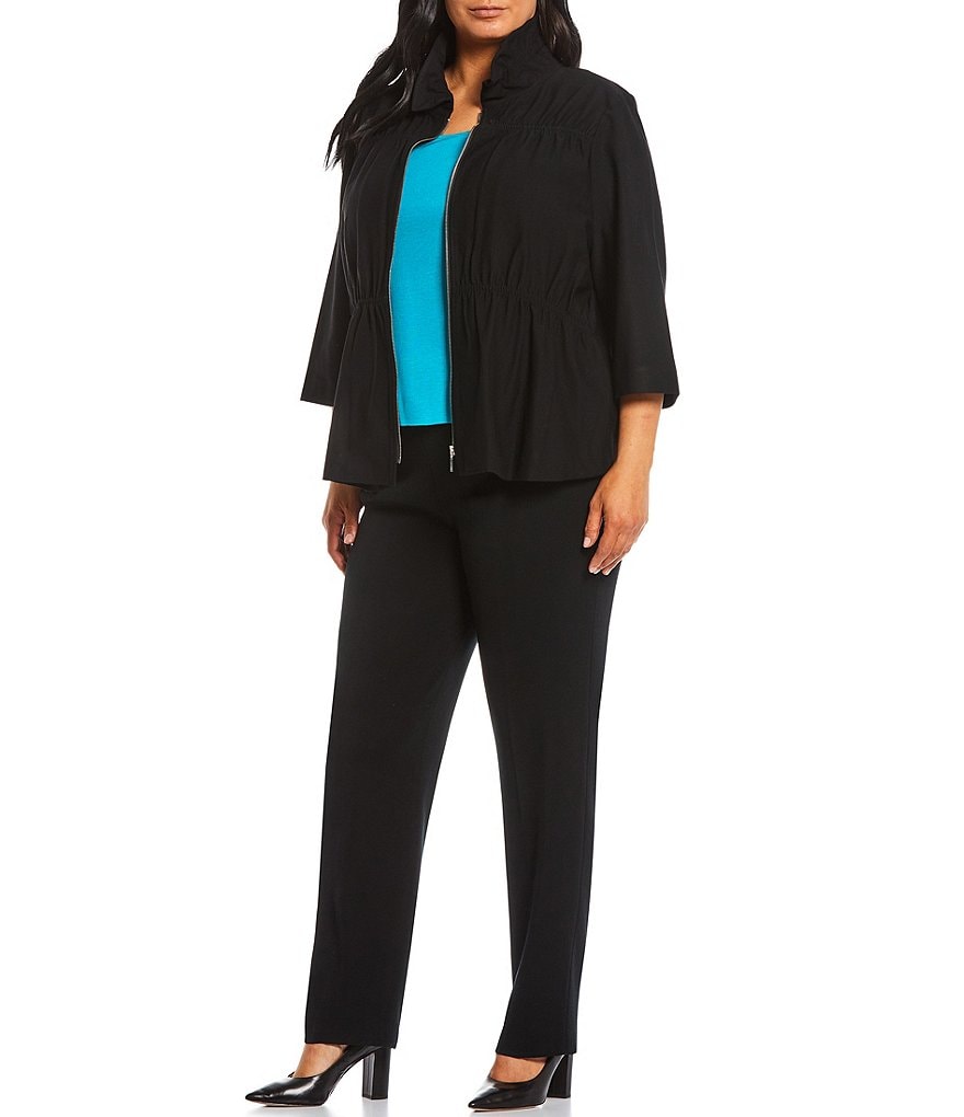 Ming Wang Plus Size 3/4 Sleeve Ruched Crepe Jacket